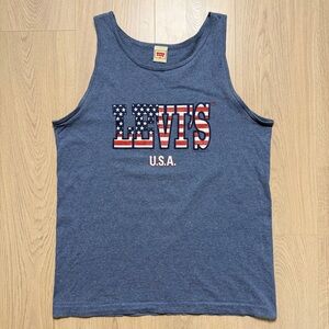 Vintage Levi’s USA Flag Cotton Tank Top Mens Medium Heather Blue America